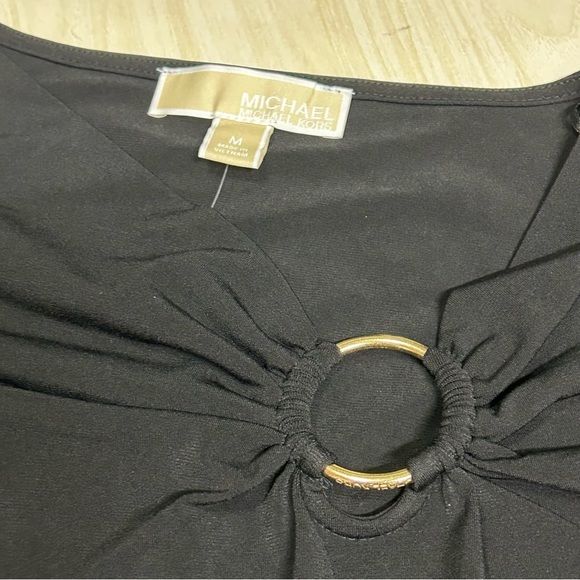 Michael Kors Black Stretch Top Logo Ring At Neckline Long Sleeve NWT Size M - Picture 4 of 12
